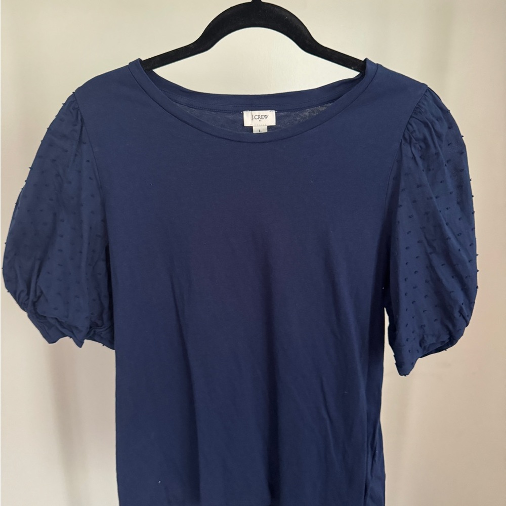 J. Crew Blue Ruched Puff Sleeve Blouse